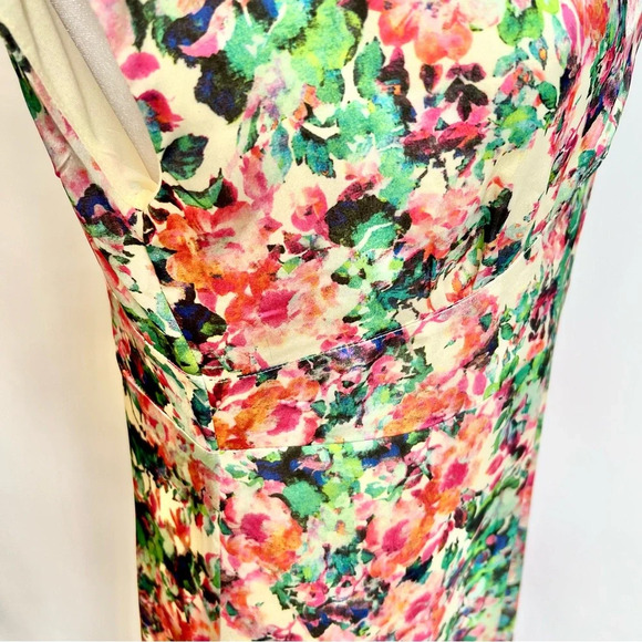 Mismash White Pink Floral Cap Sleeve Formal White Midi Dress Women’s Size Medium - Picture 6 of 16